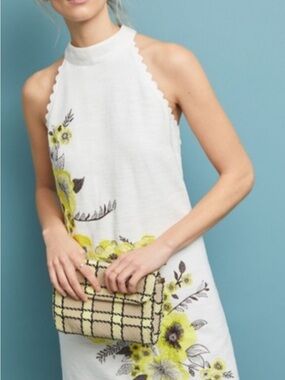 Anthropologie Maeve White Textured Top with Gold Logo